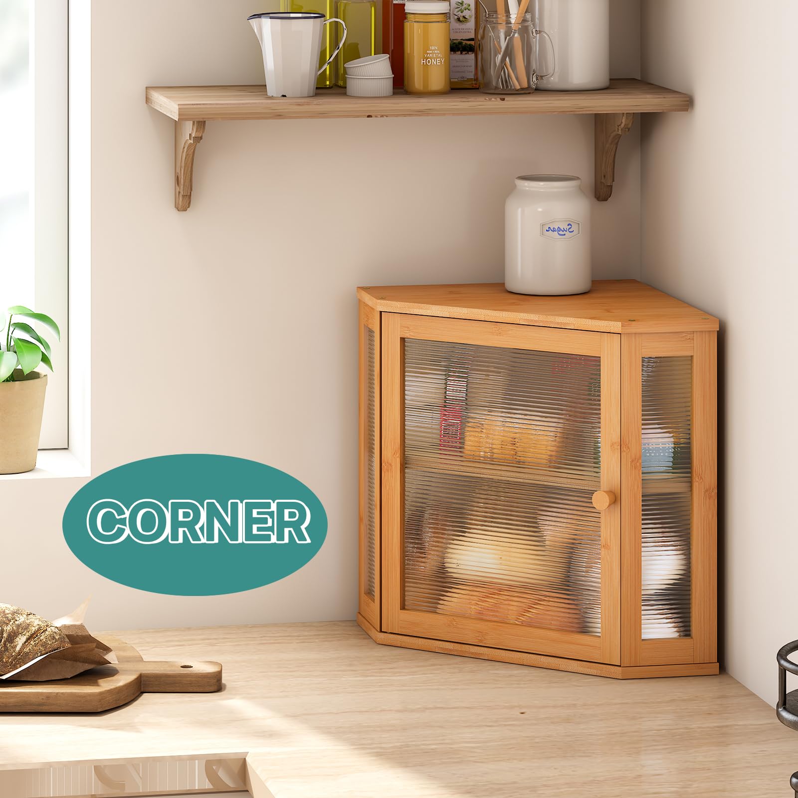 viewcare two-layer bamboo box interior with loaves, rolls and muffins organized