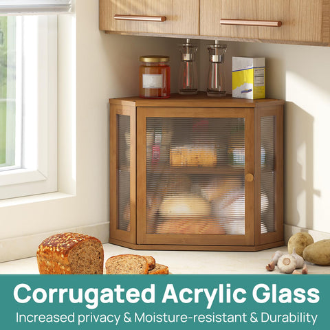 Viewcare corner bread box with open door demonstrating two-tier storage