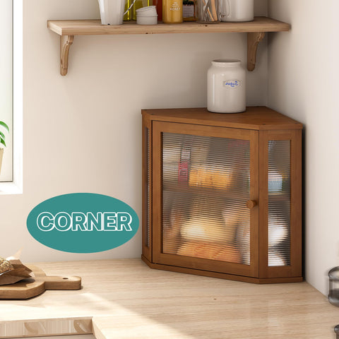Viewcare corner bread box side view illustrating compact footprint on a kitchen counter