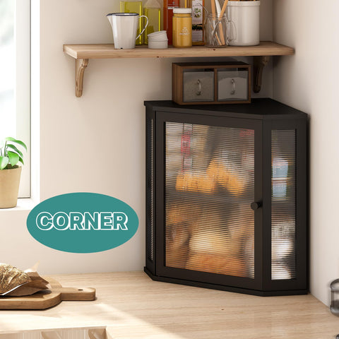 Viewcare corner bread box side angle illustrating space-saving fit on the kitchen counter