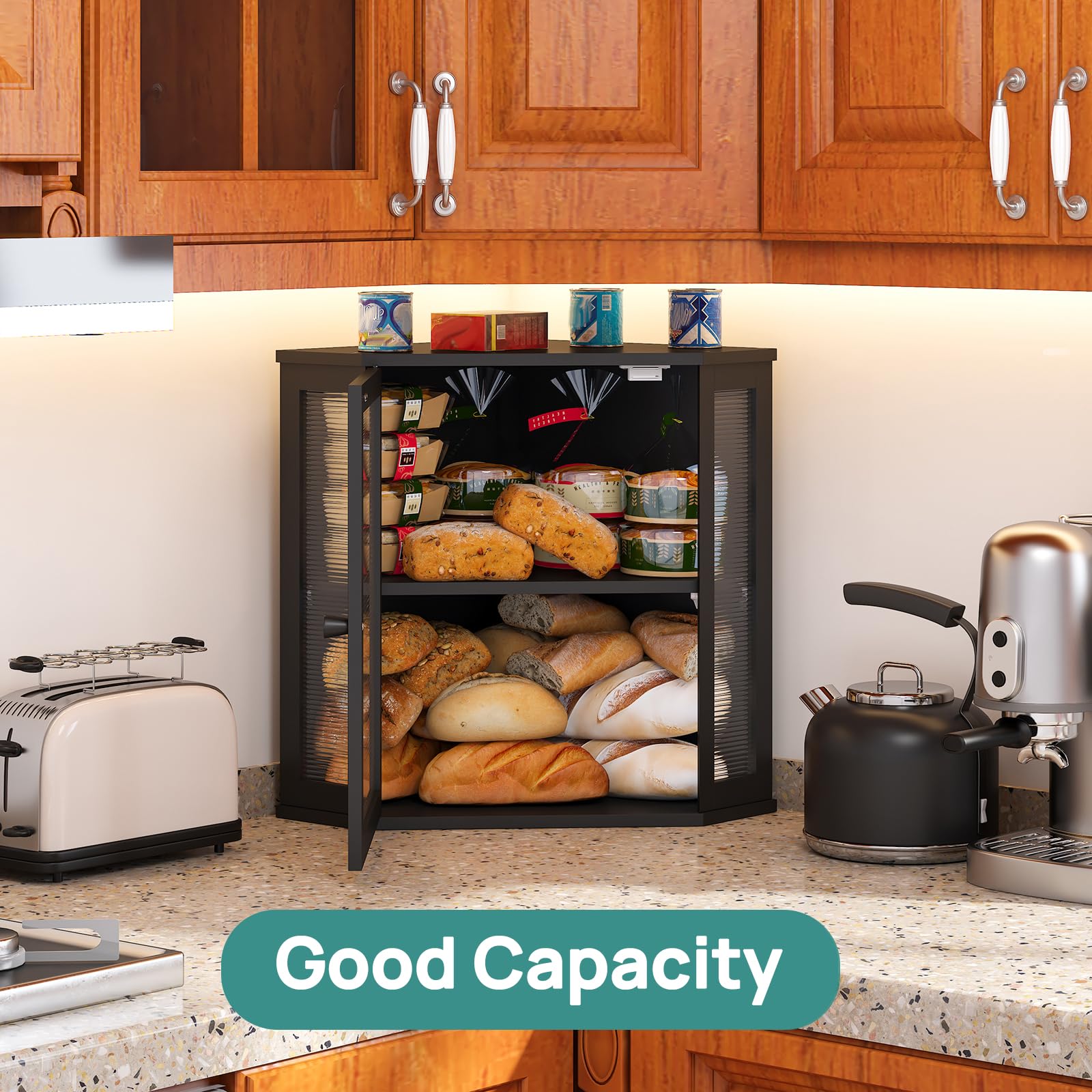 Viewcare bread box on a modern kitchen counter setup
