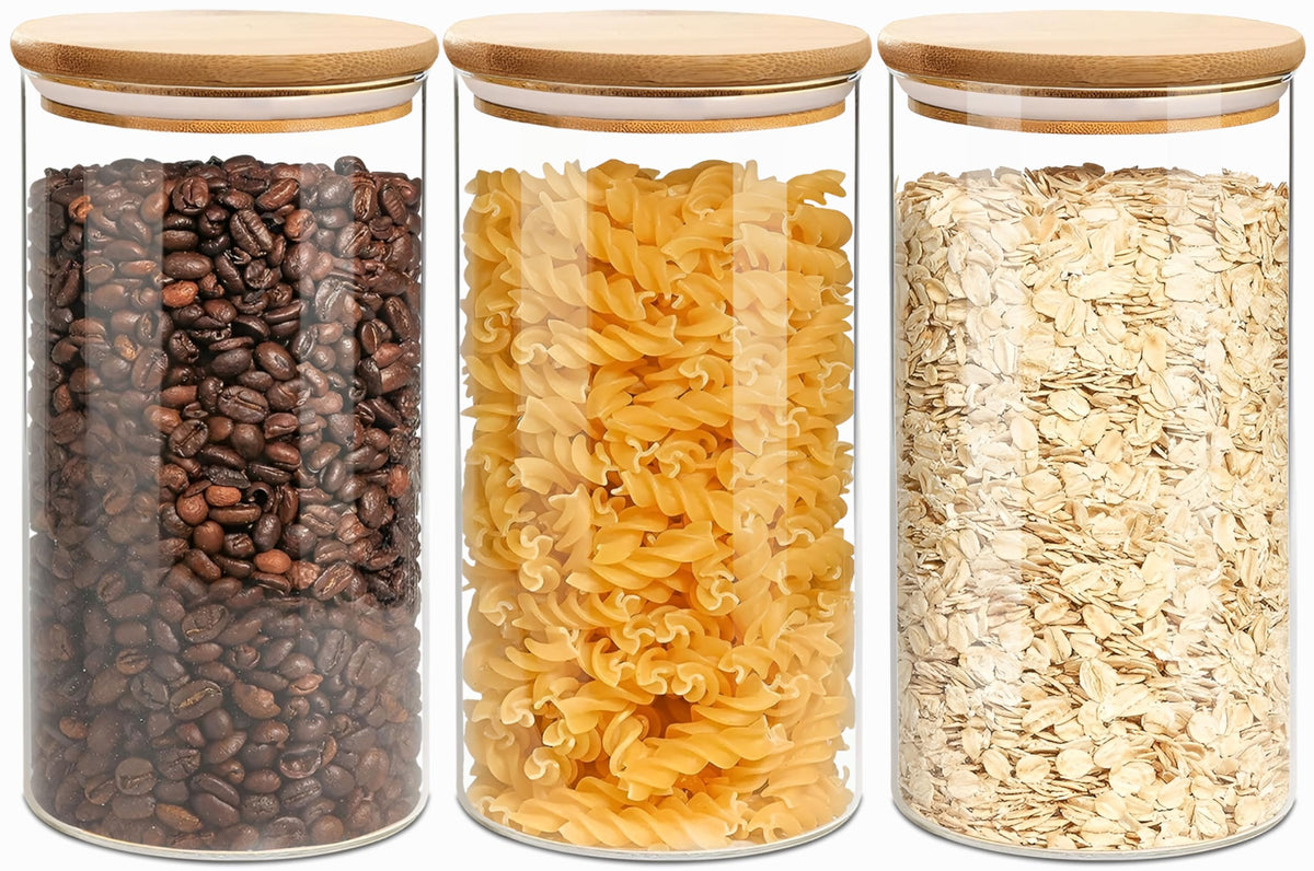 VIEWELLD round glass storage jar with 1.5 qt capacity for pantry organization.