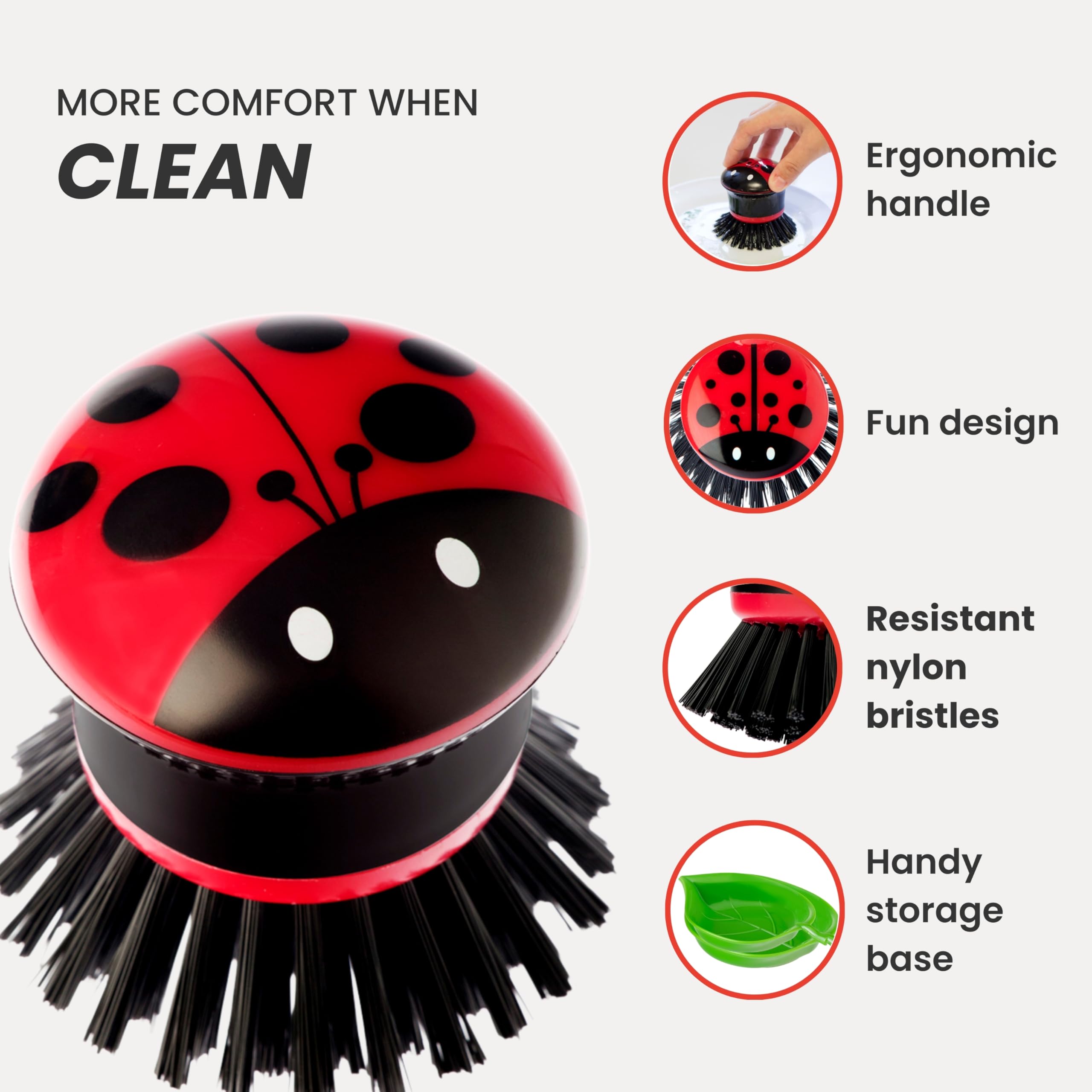 Vigar Flower palm dish scrub brush with ergonomic grip for comfortable cleaning.