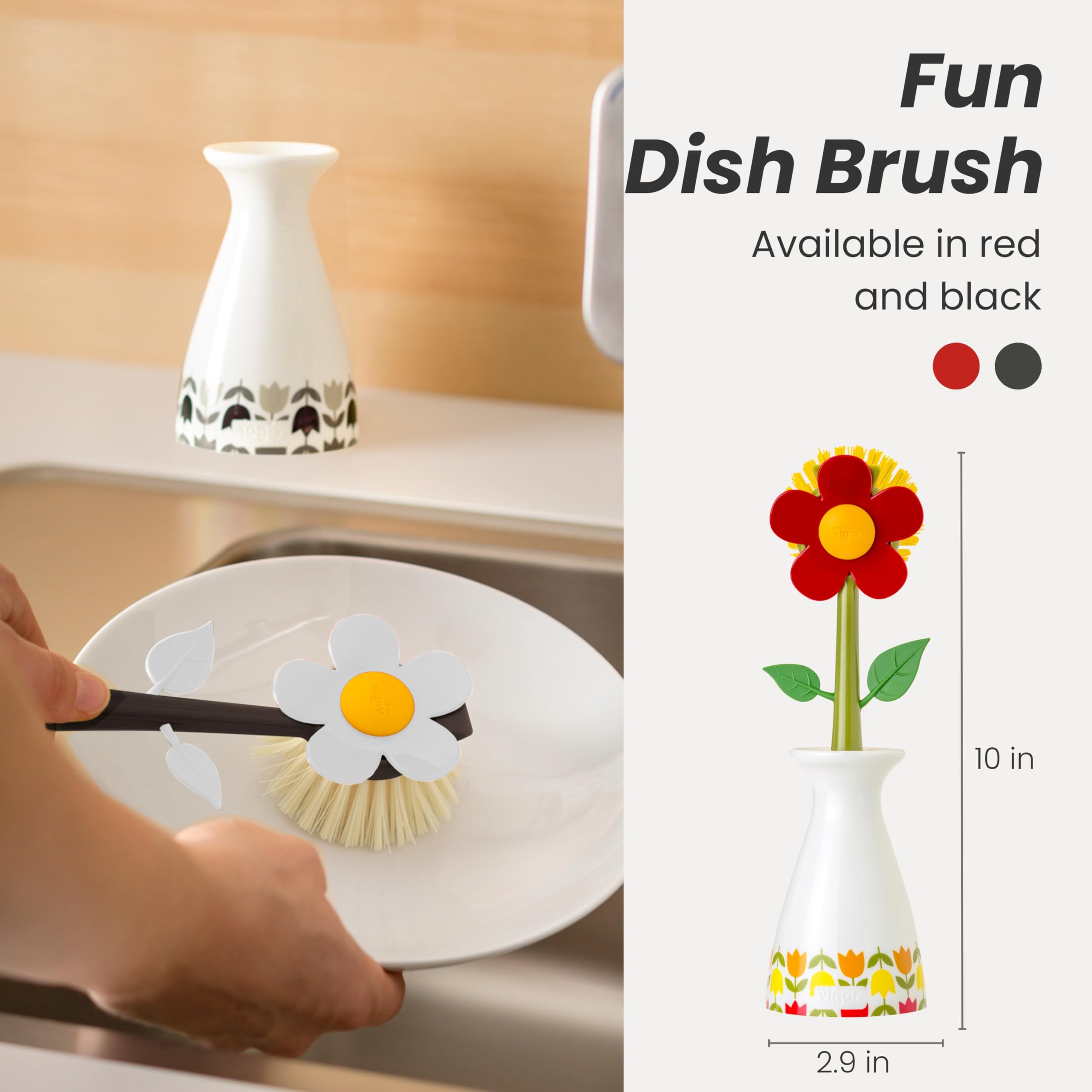 Close up of Vigar Flower Power bristles for effective grease removal.