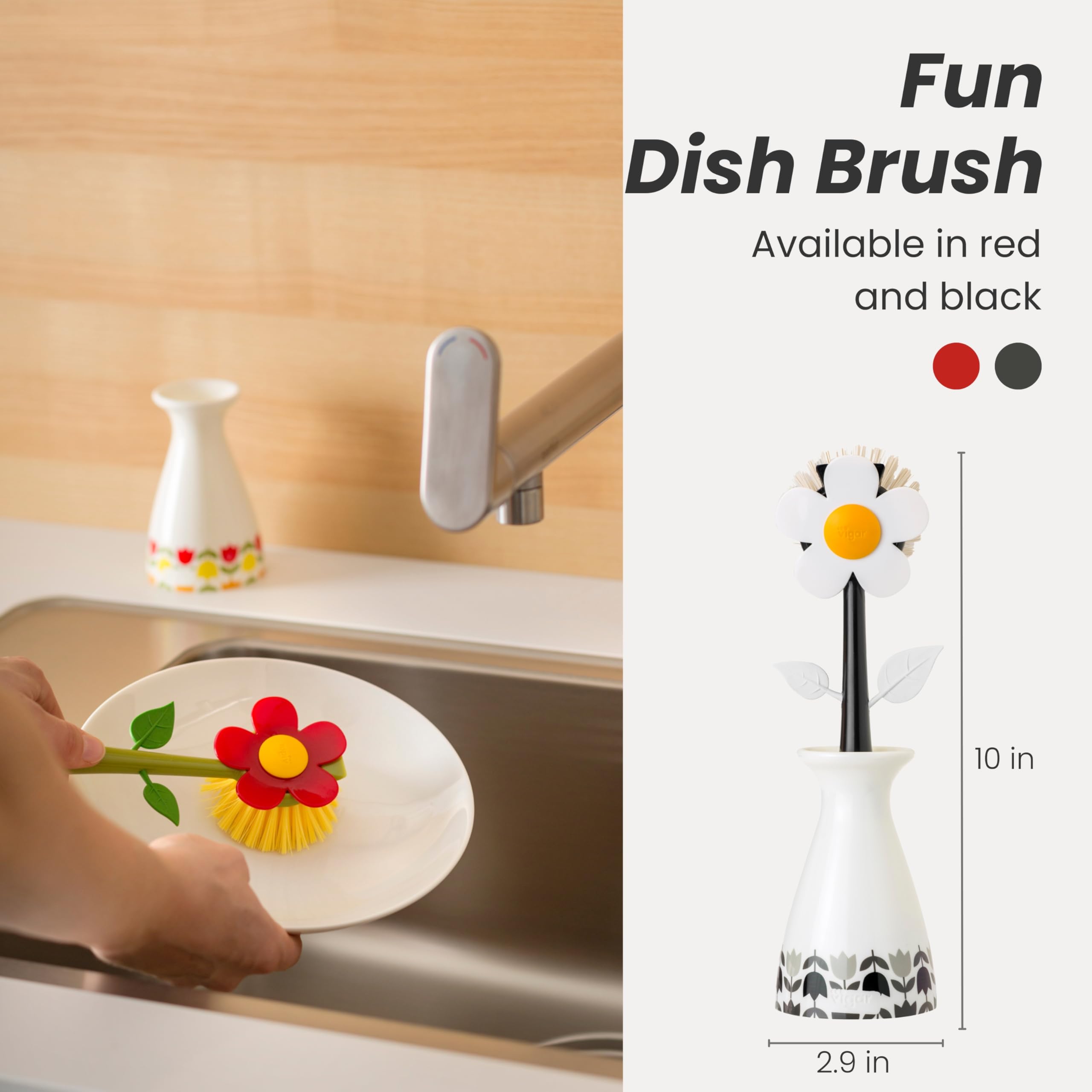 Vigar Flower Power brush holder vase keeps the brush tidy and accessible