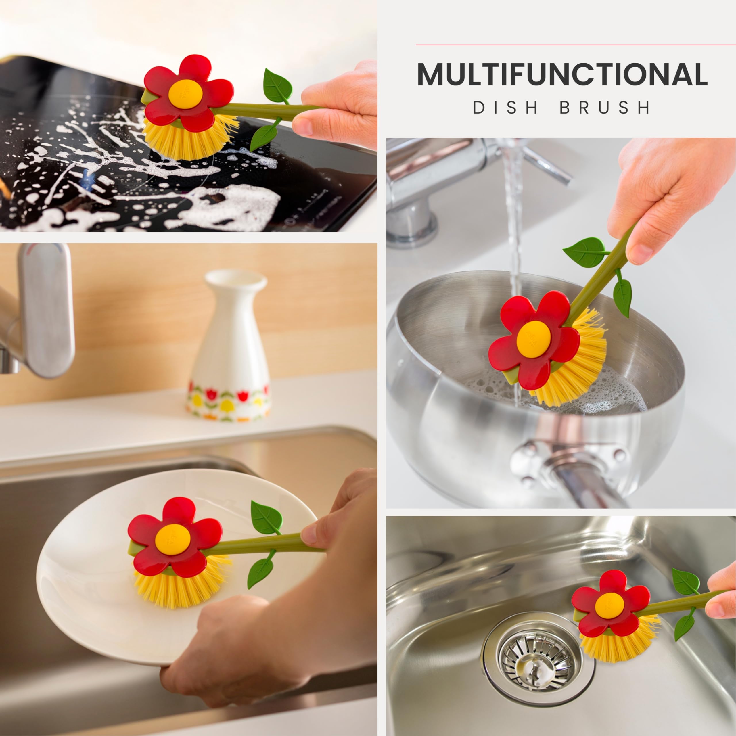Vigar Flower Power dish brush is dishwasher-safe for simple maintenance