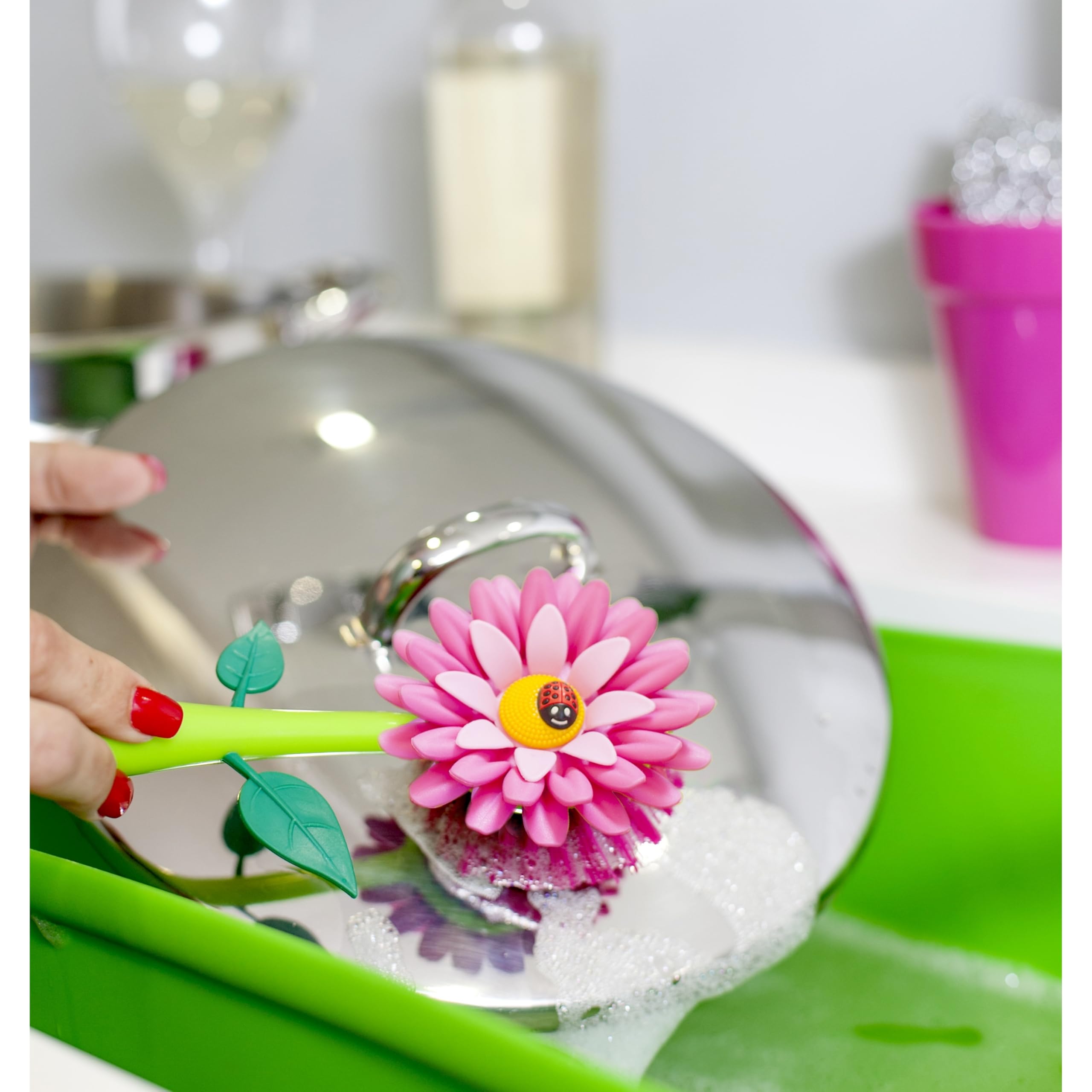 Vigar Flower Power dish brush holder keeps the brush dry and accessible
