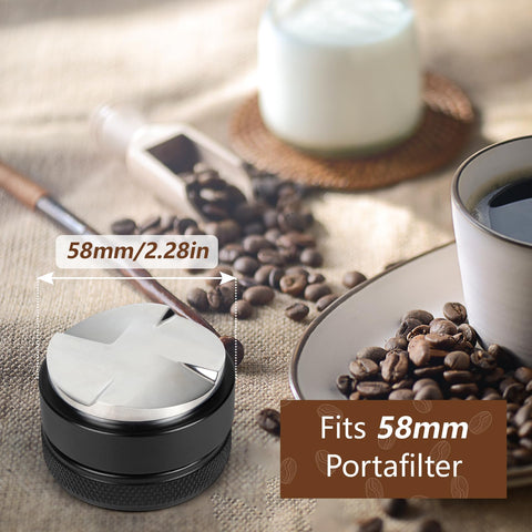 VIGIND 58mm coffee distributor angled-slopes demonstrate even distribution of grounds.