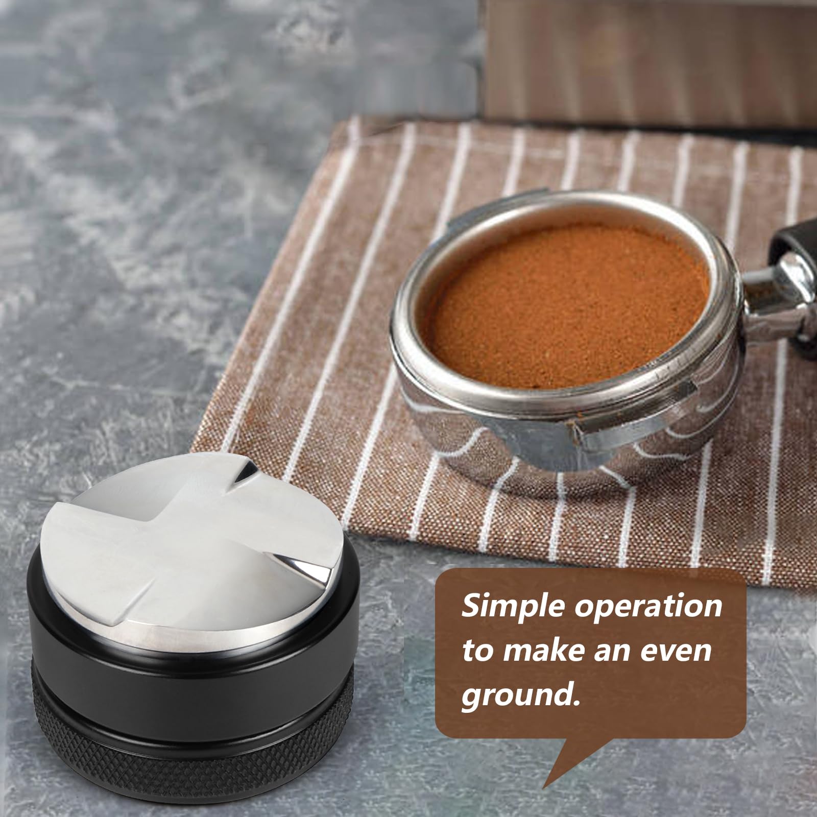 VIGIND 58mm coffee distributor flat-tamping-surface provides larger area for even pressure.