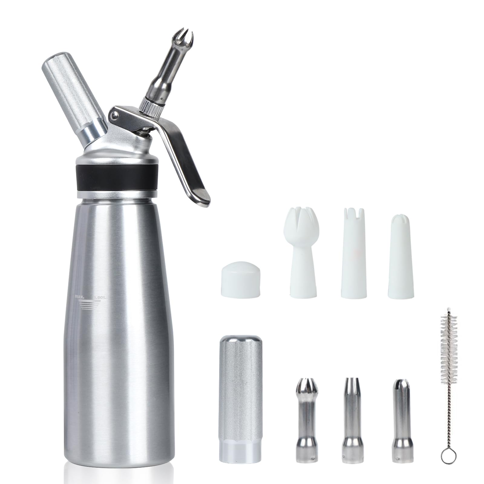 VIGIND whipped cream dispenser with silicone-top lid for secure grip during whipping