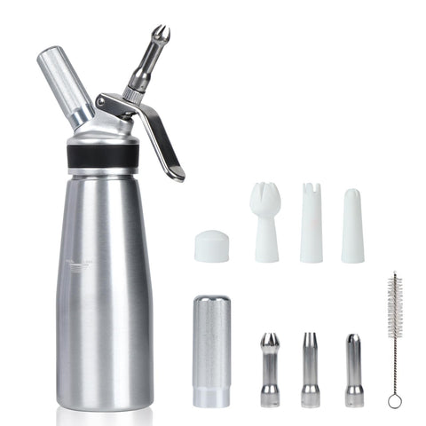 VIGIND whipped cream dispenser with silicone-top lid for secure grip during whipping
