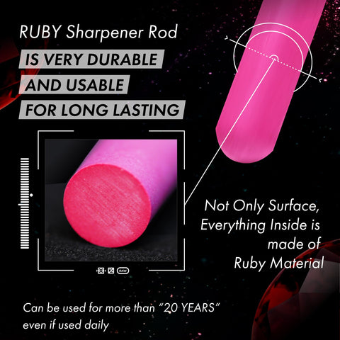 VIGORCRAFT Ruby Sharpener Rod close-up highlights durable ruby material