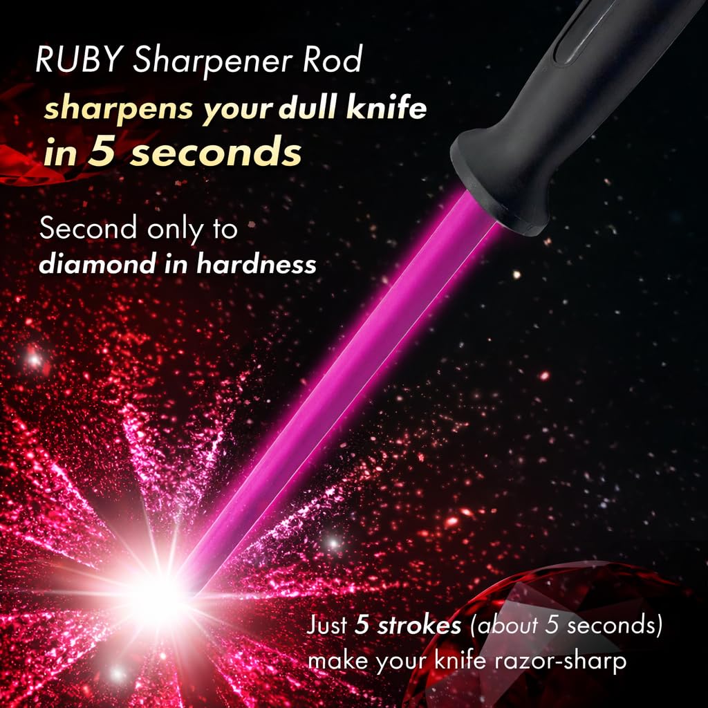 VIGORCRAFT Ruby Sharpener Rod ergonomic handle enables safe sharpening