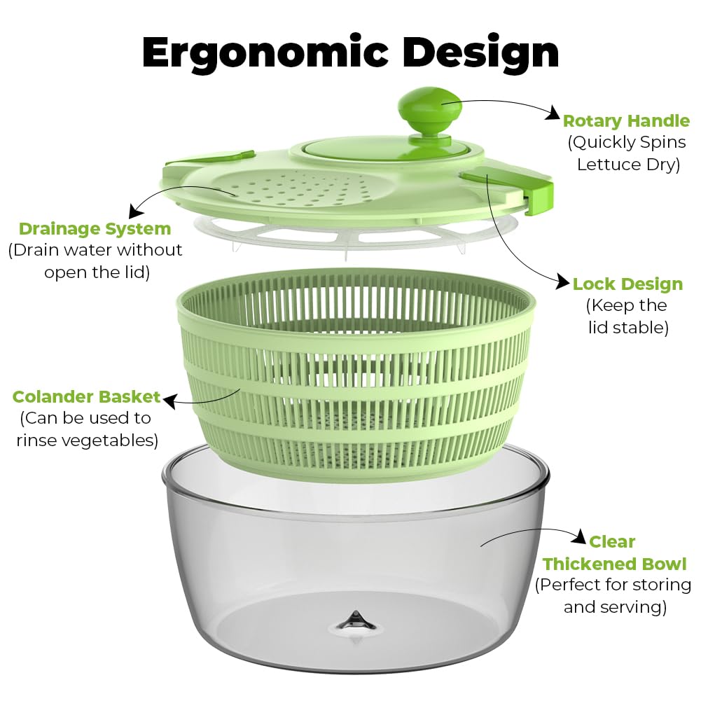 Vihoom salad spinner in use showing clear design for easy monitoring