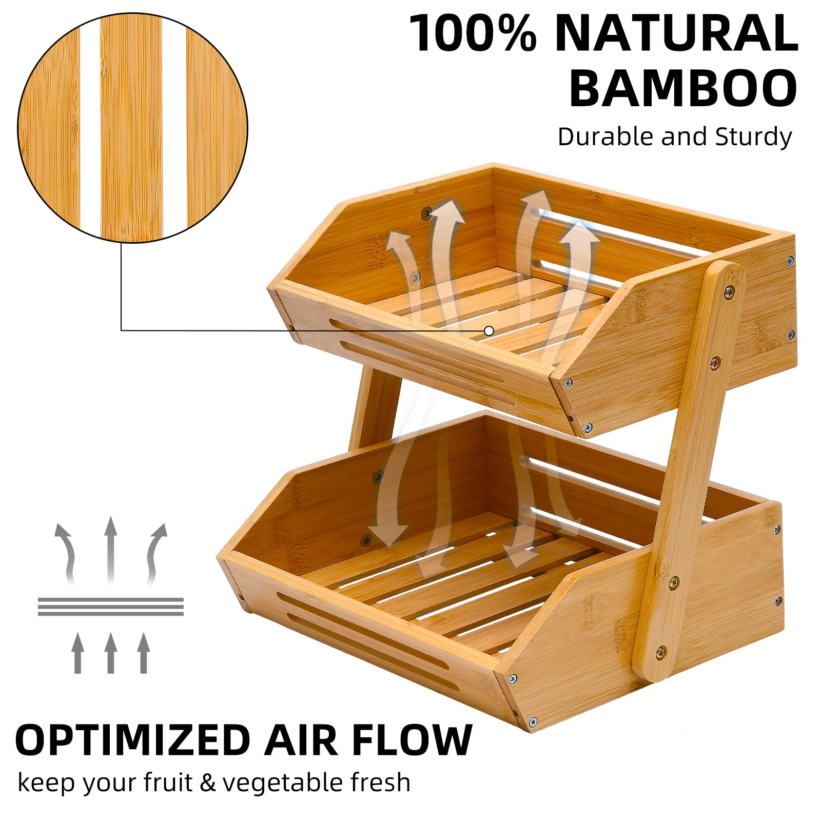 VIKEYHOME sturdy 1.5 cm thick bamboo construction for long-lasting kitchen storage