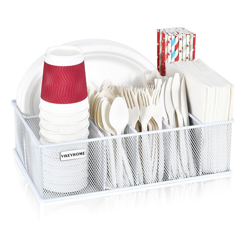 VIKEYHOME paper plate organizer front view for quick party setup.