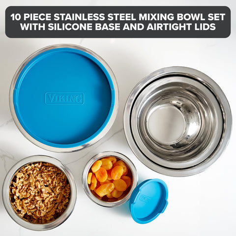 Viking 1.5 qt mixing bowl with lid, ideal for meal prep.