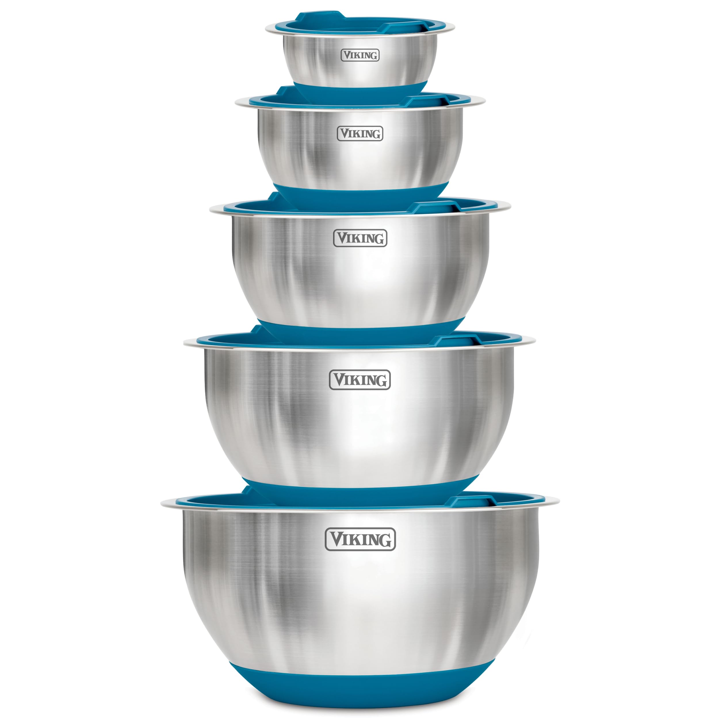 Viking 20oz mixing bowl with tight lid and non-slip base for stable pouring.