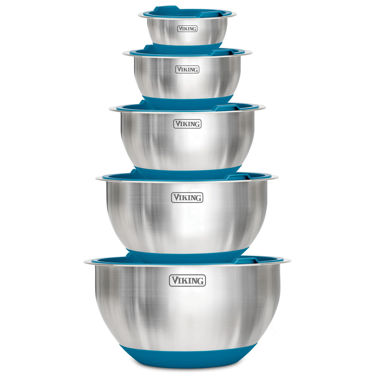 Viking 20oz mixing bowl with tight lid and non-slip base for stable pouring.