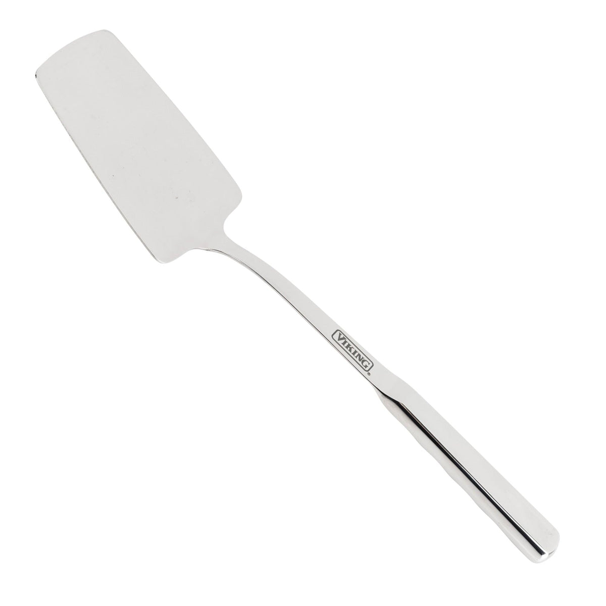Viking Culinary Solid Spatula with ergonomic stay-cool handle for comfortable flipping.