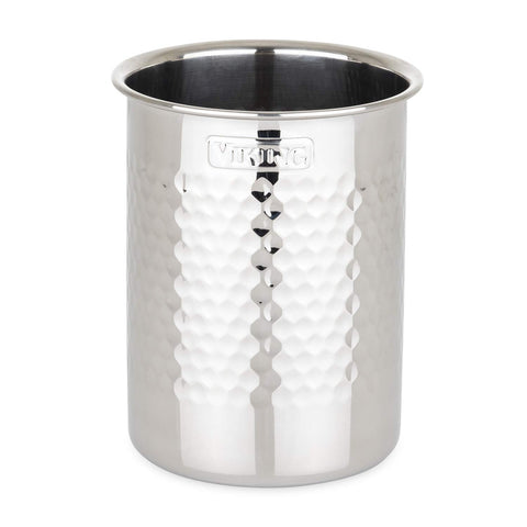 Viking hammered stainless steel utensil crock on kitchen counter for organized, easy-access cooking tools