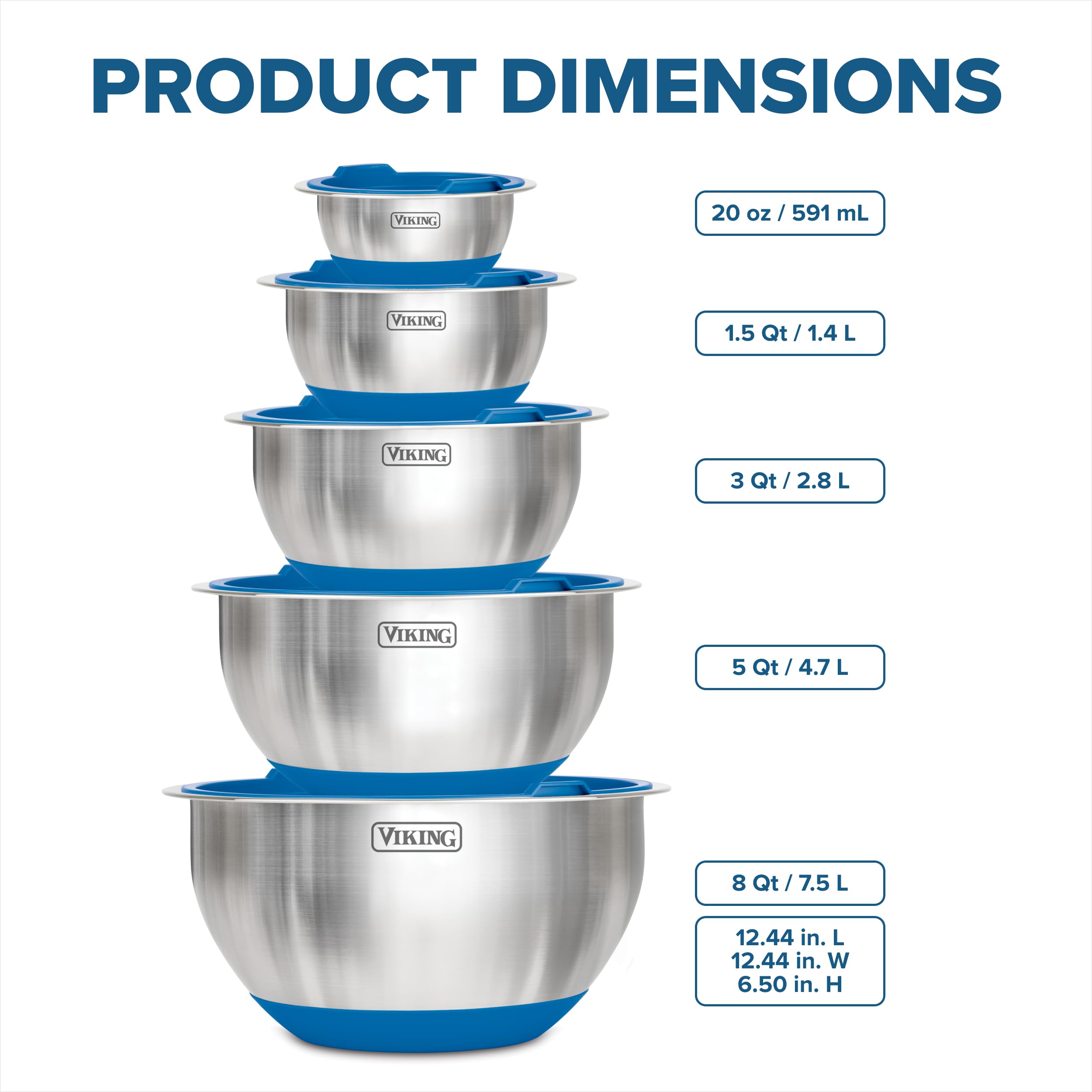 Viking 5-quart bowl with non-slip base for stable prep.