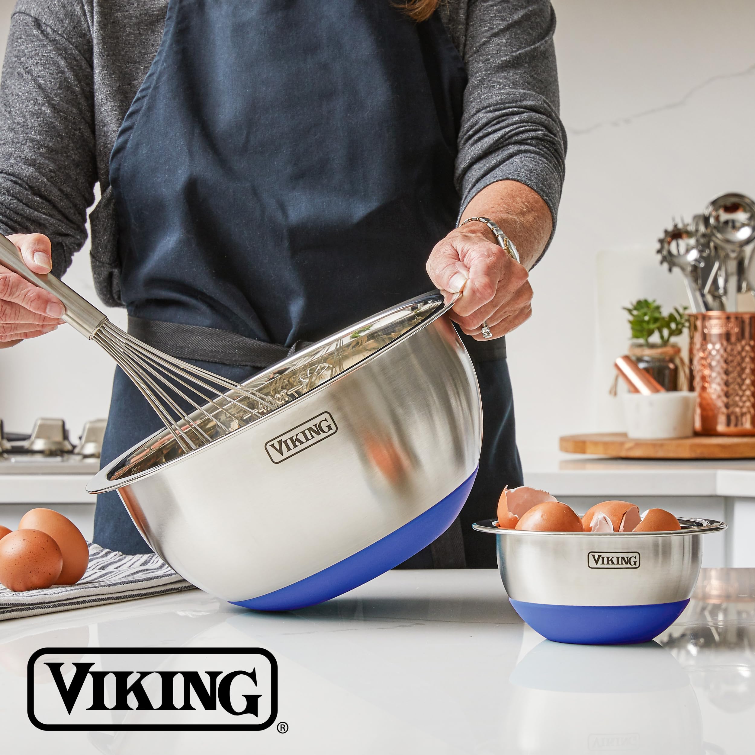 Viking 8-quart nesting bowl set for space-saving storage.
