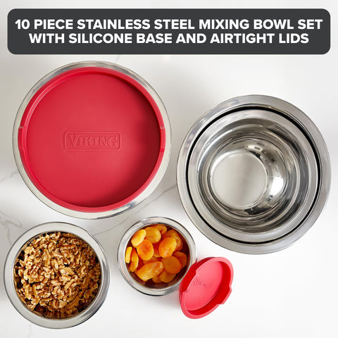 Viking mixing bowls 1.5 qt with tight-fit lid preserves freshness during prep.