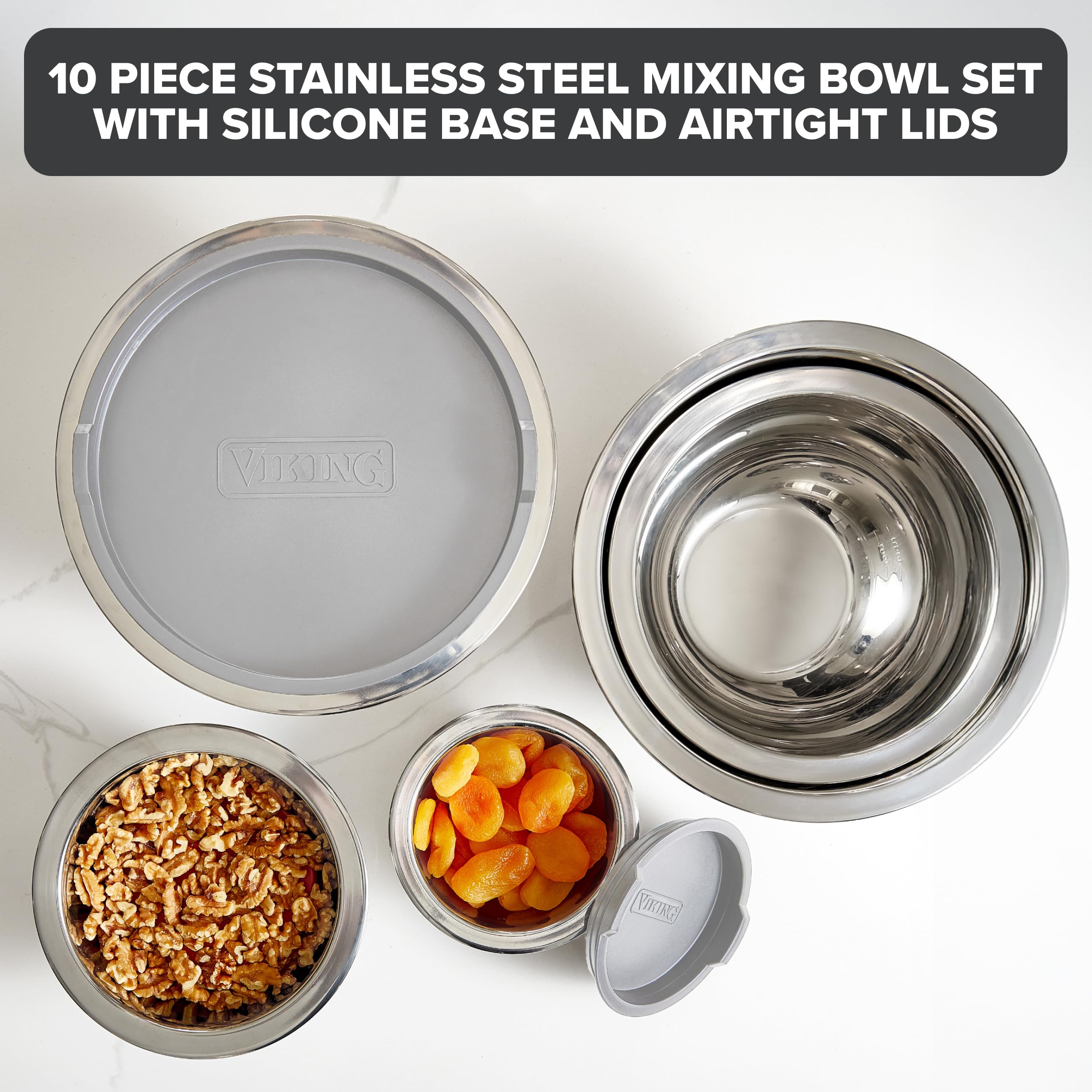 Viking mixing bowls with non-slip silicone base protecting counters