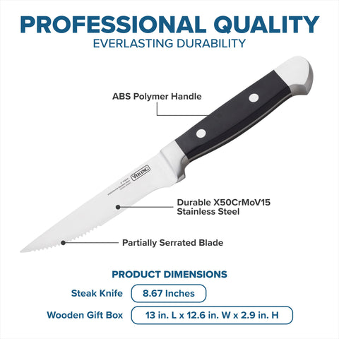 Viking steak knives with ABS handles resist water and stains.
