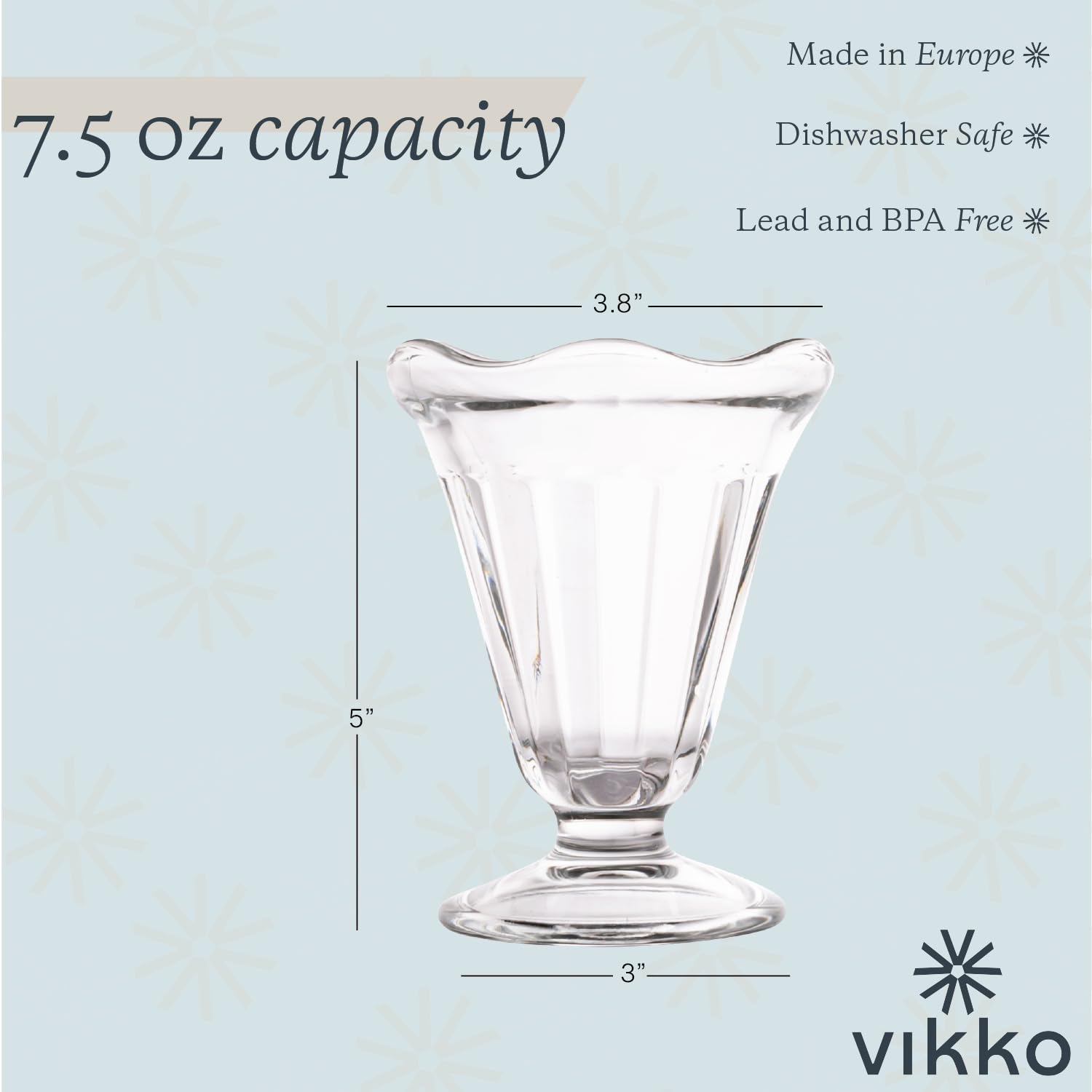 Vikko 7.5-ounce milkshake glasses close-up highlighting durability.