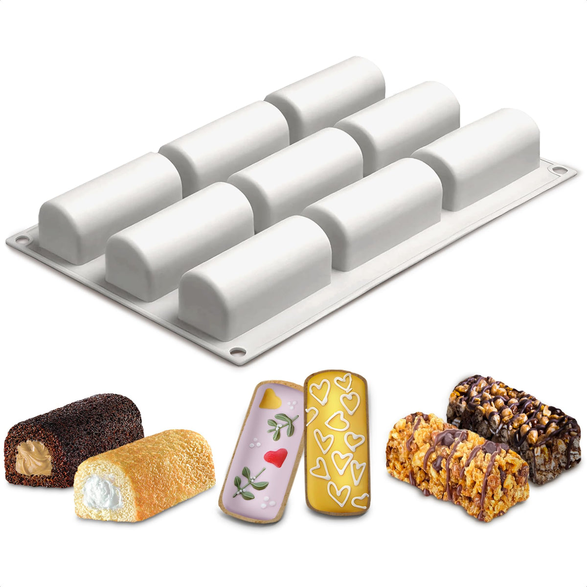 VIKROM 9-cavities silicone roll mold front view for quick mini Swiss rolls and desserts