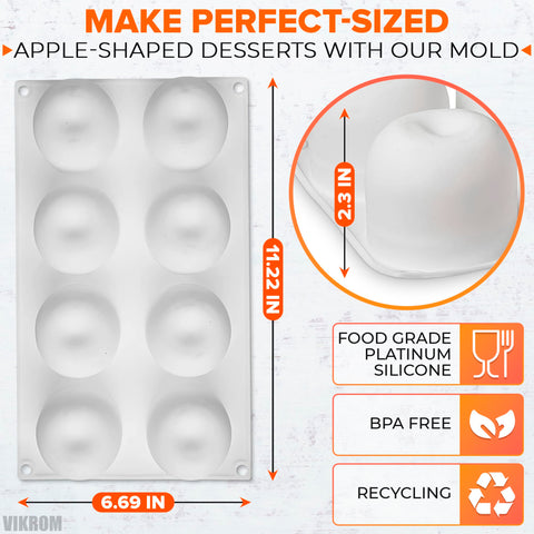VIKROM apple silicone mold with 8 cavities offering non-stick release.