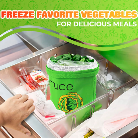 VIKROM yellow-green bags for fruit and vegetables on a kitchen counter