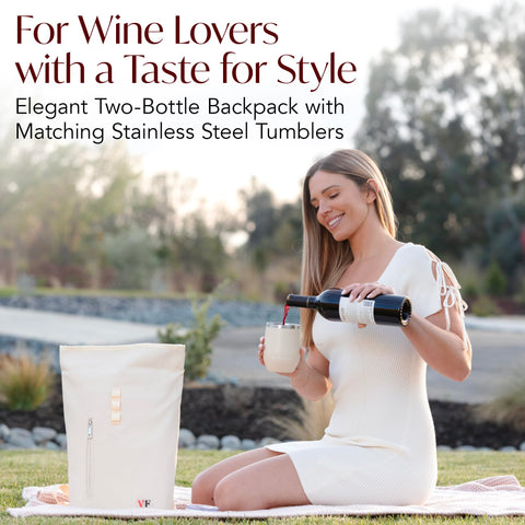 VIN FRESCO wine tote front view beige showing compact design