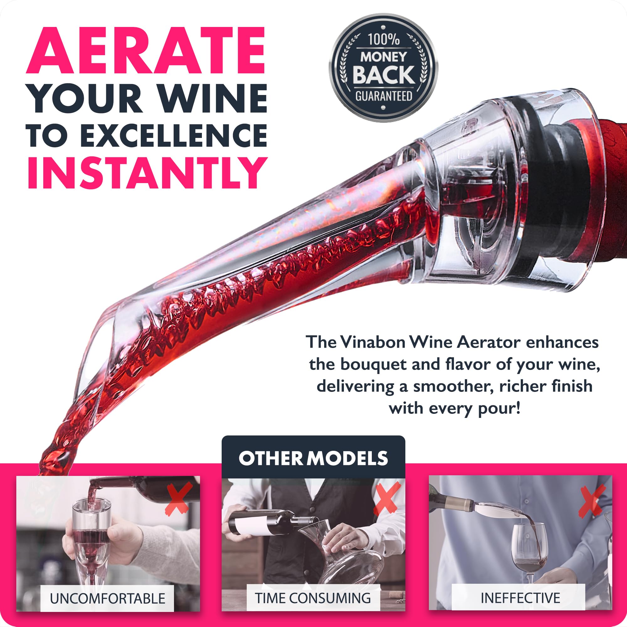 VINABON Bernoulli aeration boosts flavor and creates richer aromas during pours.