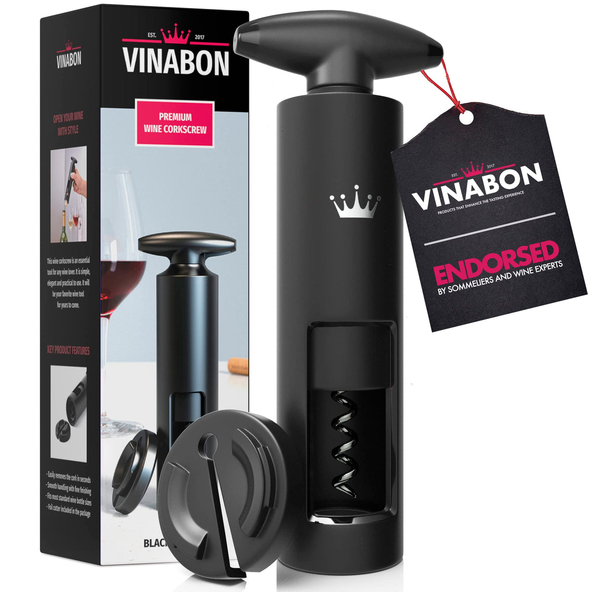 VINABON self-pulling wine opener in action for quick cork removal and effortless hosting
