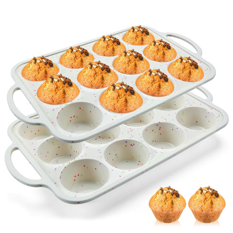 Vinino 2Pack silicone muffin pan with 12 cups promotes easy release and even baking.