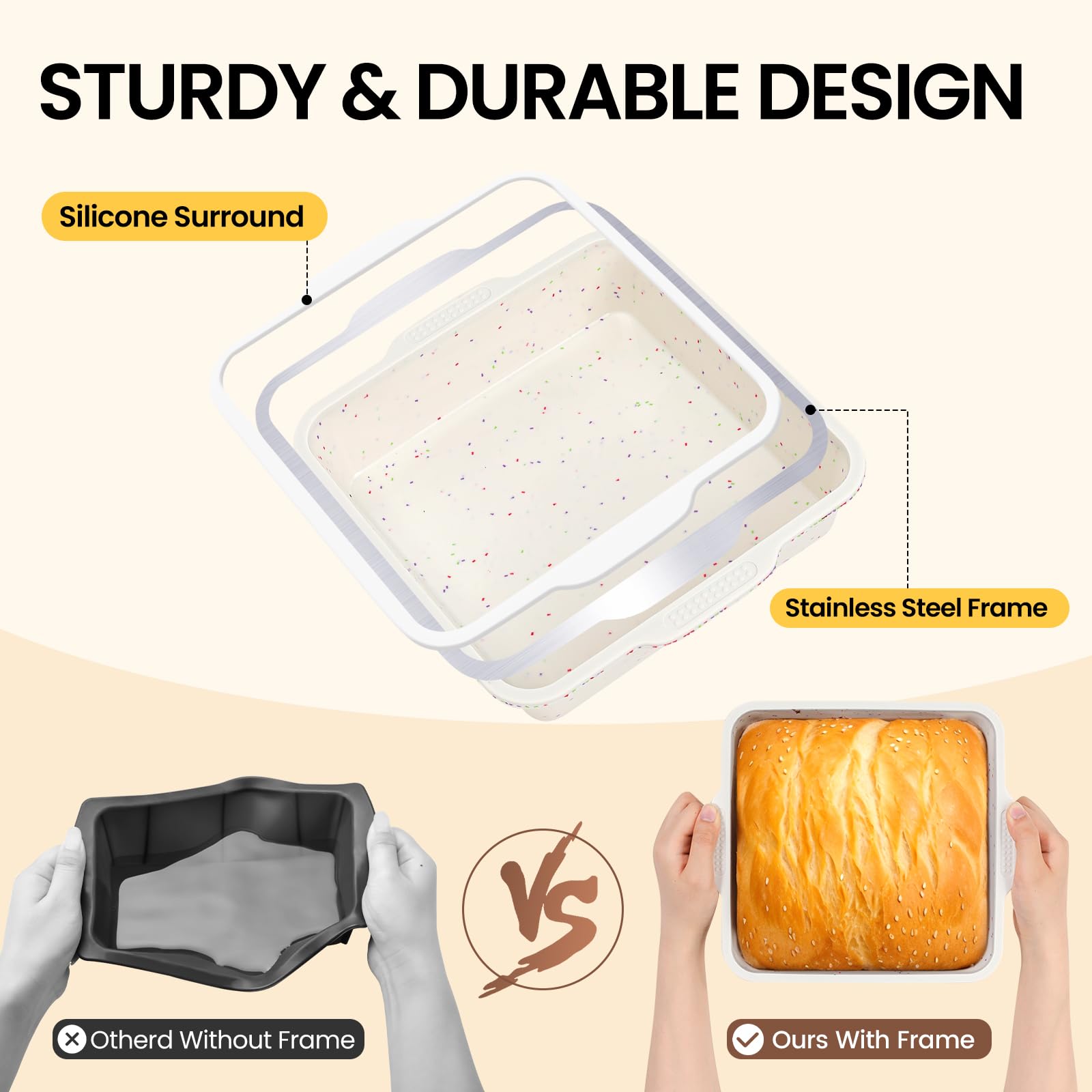 Vinino silicone pan surface shows flexible nonstick release