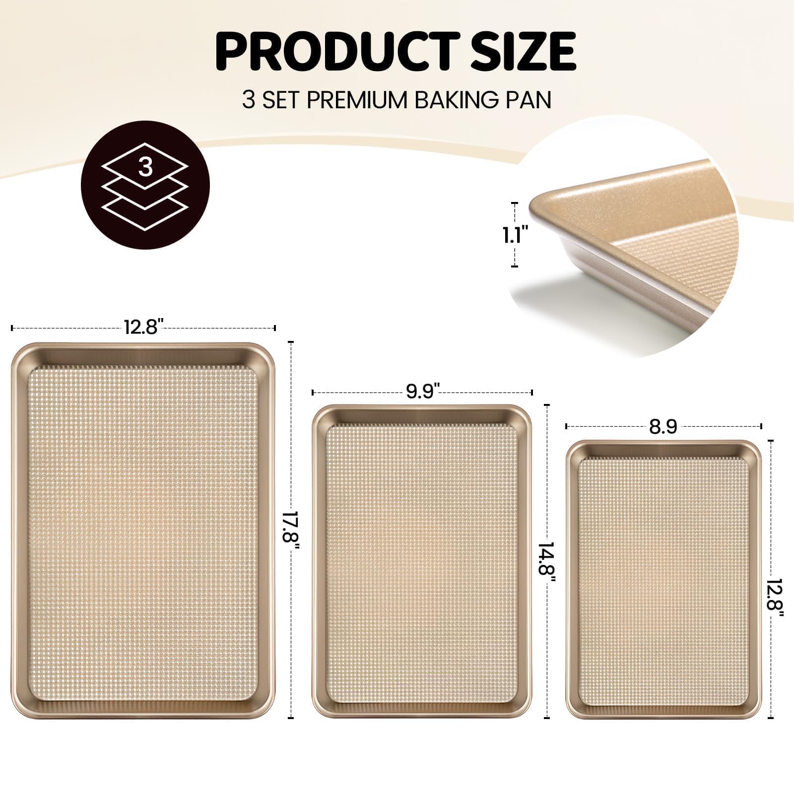 Vinino baking sheet with encapsulated rim and thick steel for durability.