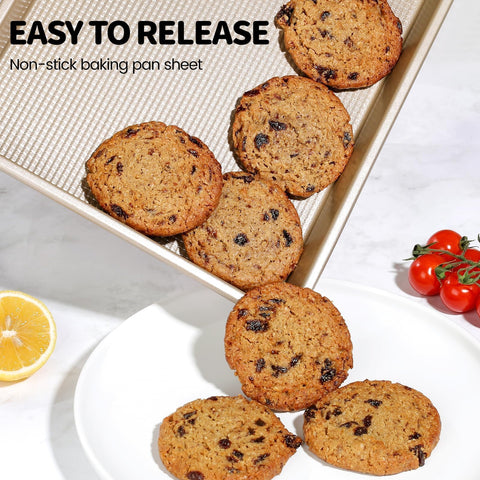Vinino baking sheet square texture improves non-stick release.
