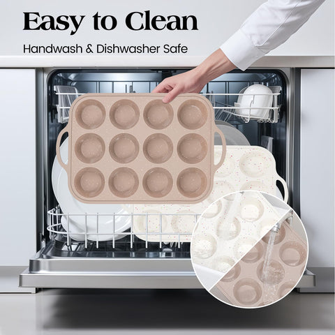 Vinino beige and brown silicone muffin pan adding stylish kitchen flair