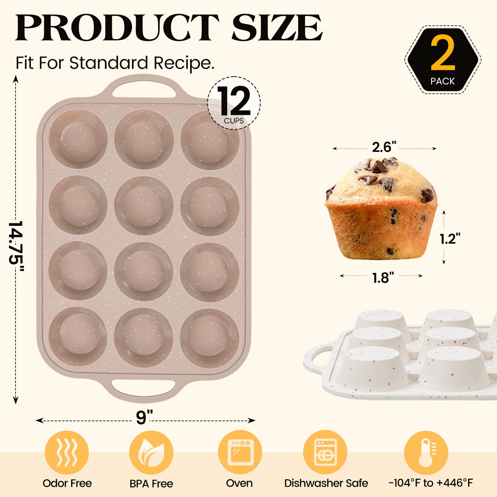 Vinino BPA-free oven-safe muffin pan suitable for oven, microwave, and freezer