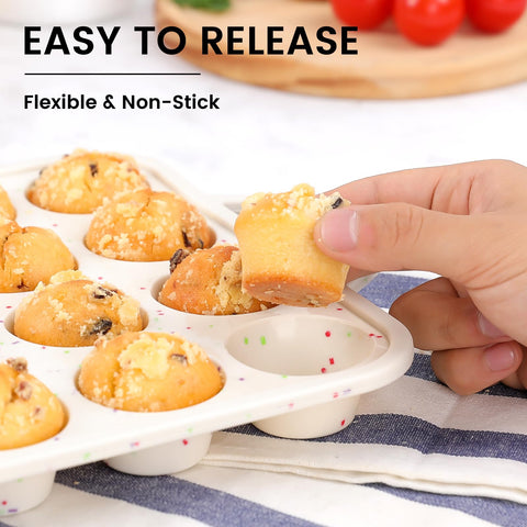 Vinino BPA-free silicone muffin tin, heat resistant for oven to freezer use.