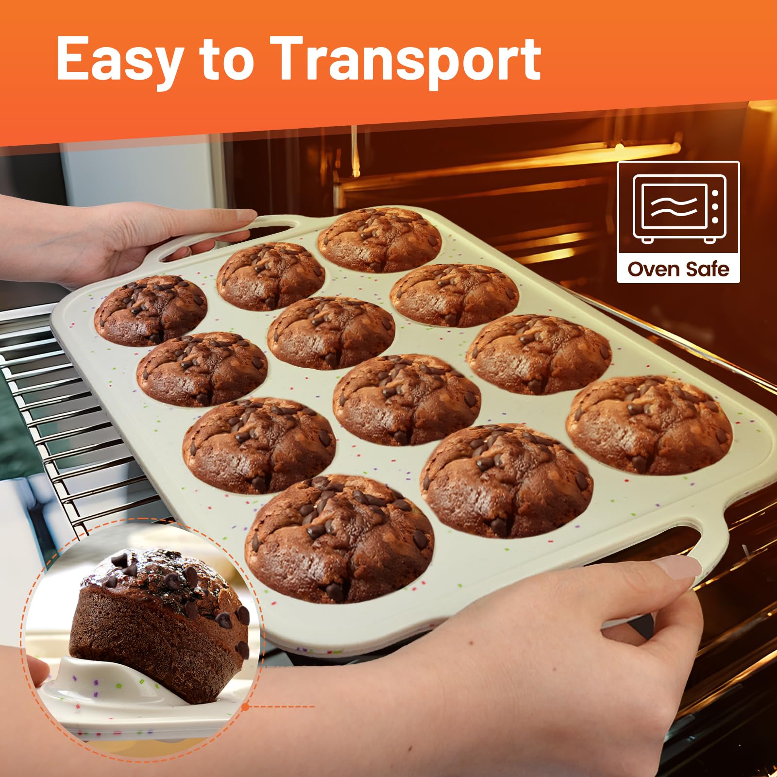 Vinino BPA-free silicone cupcake tray tolerates oven to freezer temperatures for versatile use.