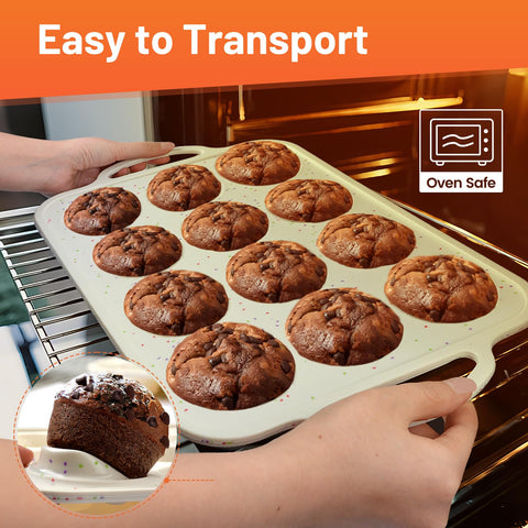Vinino BPA-free silicone cupcake tray tolerates oven to freezer temperatures for versatile use.