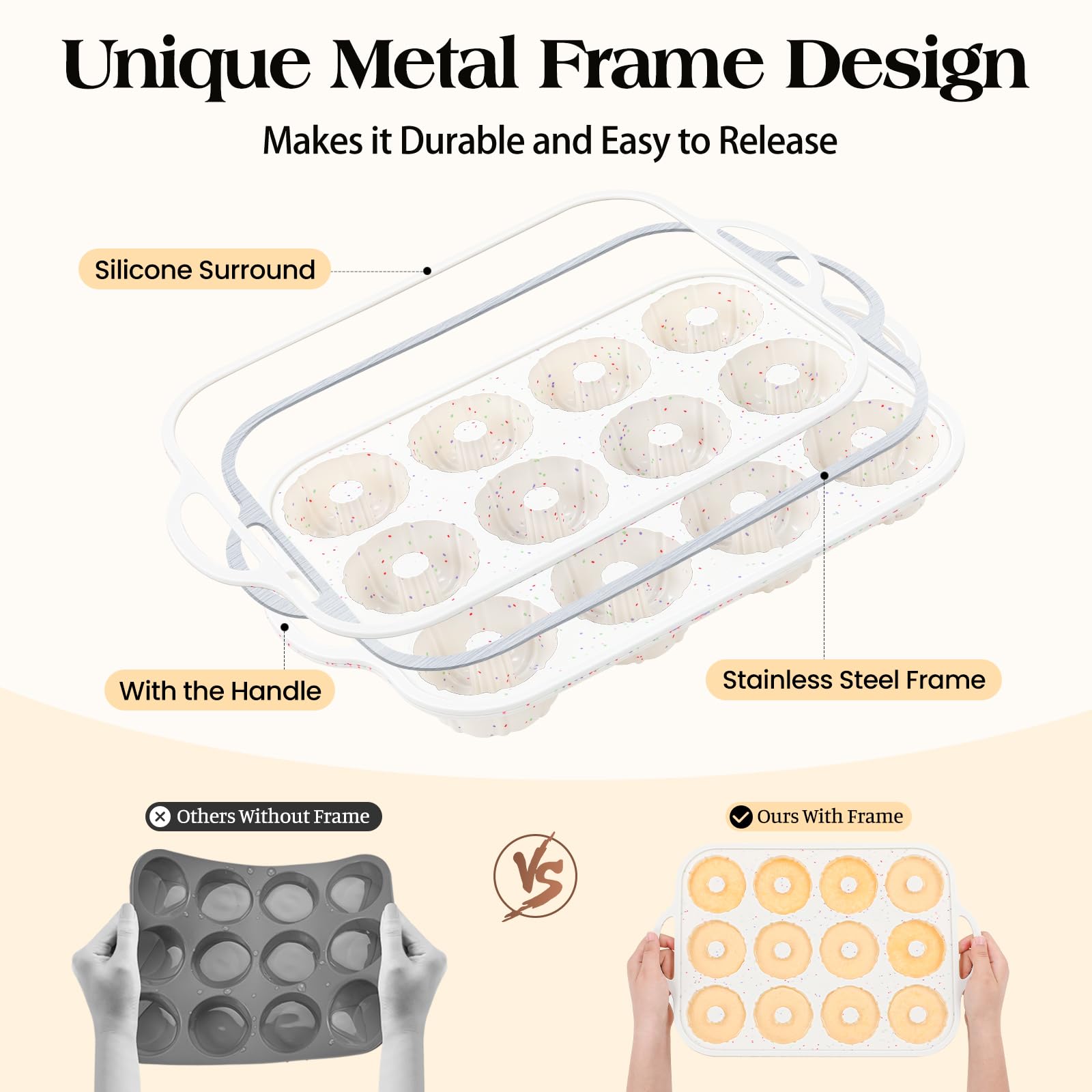 Vinino pan with metal reinforced frame provides stable, warp-free performance.