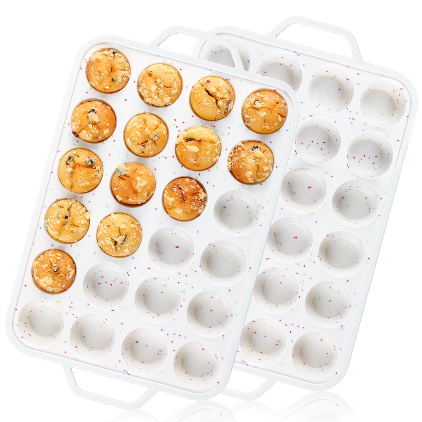 Vinino mini muffin pan with metal reinforced frame, sturdy for easy oven handling.