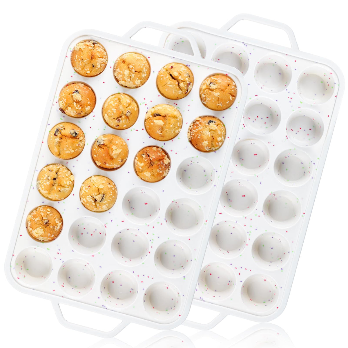 Vinino mini muffin pan with metal reinforced frame, sturdy for easy oven handling.