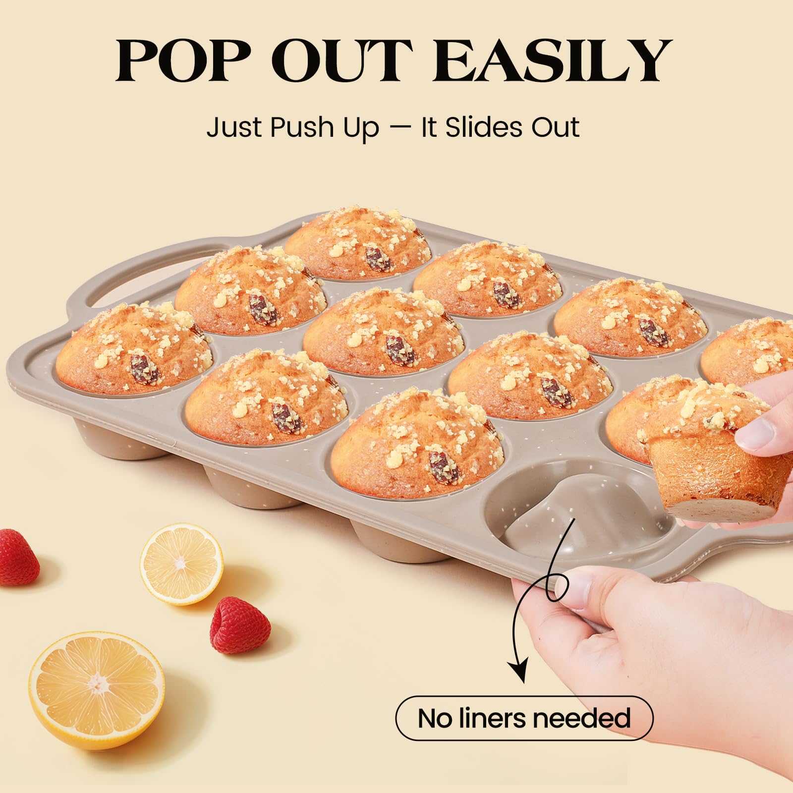 Vinino nonstick silicone bakeware demonstrates effortless pop-out muffins